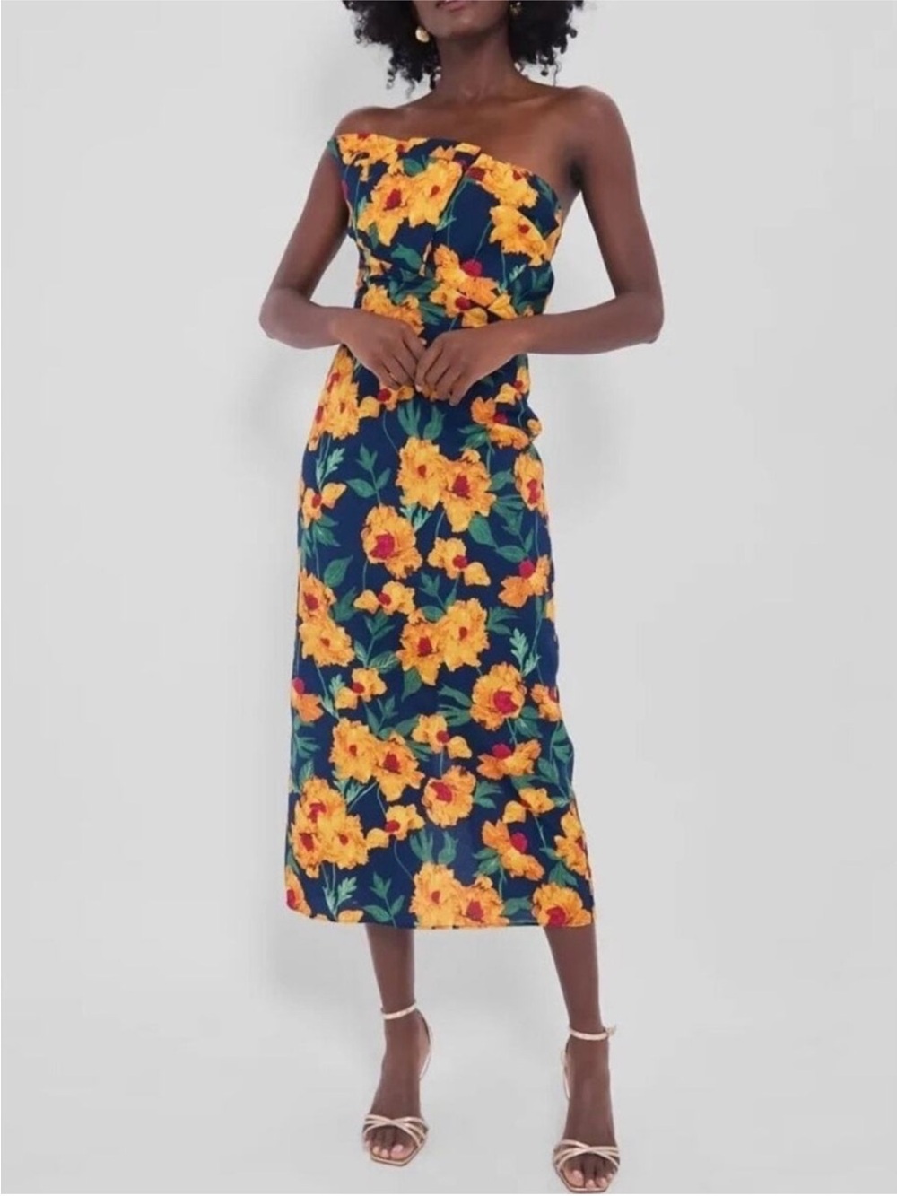 Hyacinth House Tuckernuck Navy and Marigold Floral Ruffle Margot Dress NWT